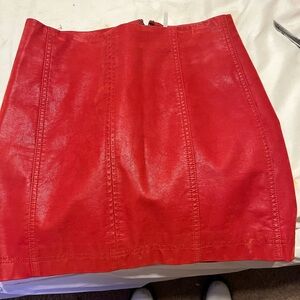 Size 2 free people red/coral/dark orange faux leather mini skirt never been worn